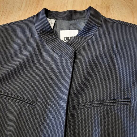DKNY Donna Karen Wool Mandarin Collar Invisible Button Pinstripe Coat 8 - Picture 5 of 11